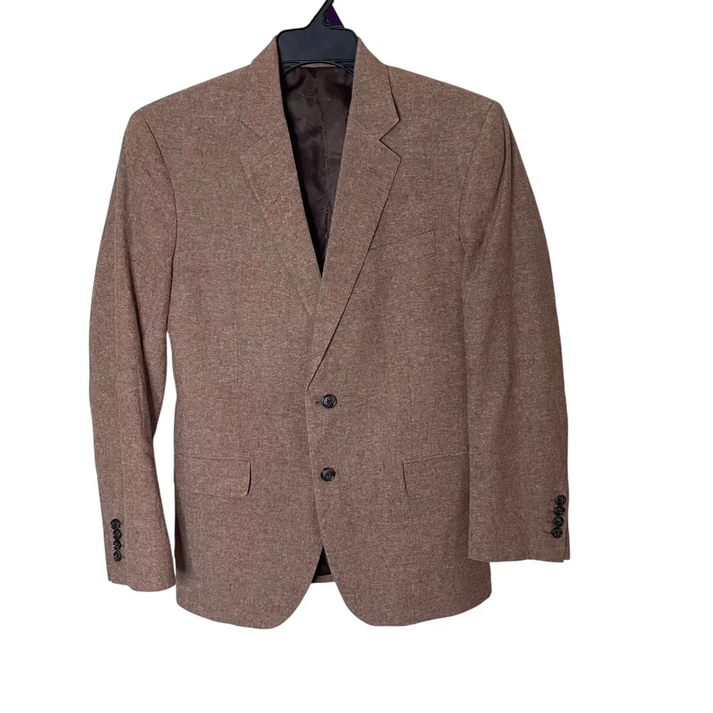 Stafford Summer Sport Coat Men’s 40R Brown Linen Cotton Blend Blazer Two Button